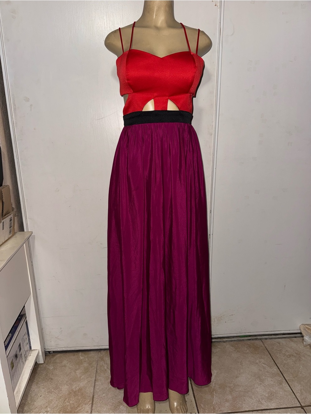 XOXO Red and Magenta Maxi Dress with Cutout Waist